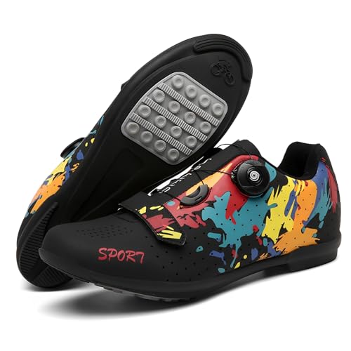 Surwin Graffiti-Stil Fahrradschuhe mit Gummisohle Herren Damen Rennrad, Rennradschuhe Unisex Mountainbike Schuhe Rennrad Schuhe Radsportschuhe Atmungsaktive Reitschuhe Bikeschuhe (Schwarz,40) von Surwin