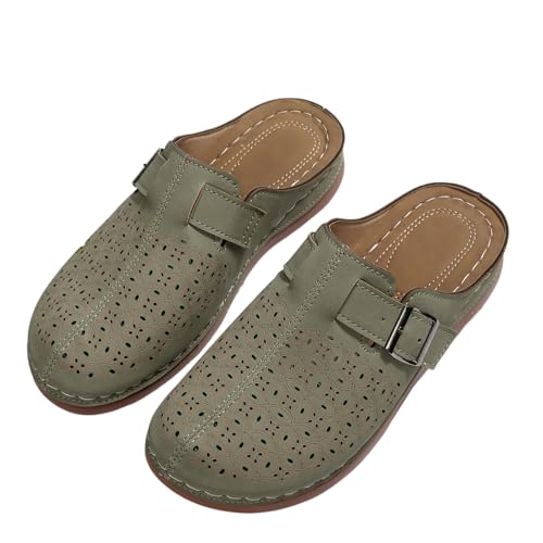 Surwin Hausschuhe Clogs Damen Sommer, Aushöhlung Clogs Damen Sandalen Frauen Elegant EU 35-43 Hausschuhe Pantoletten Casual Strandsandalen Bequeme Slip-On Sommerschuhe (Grün,37) von Surwin