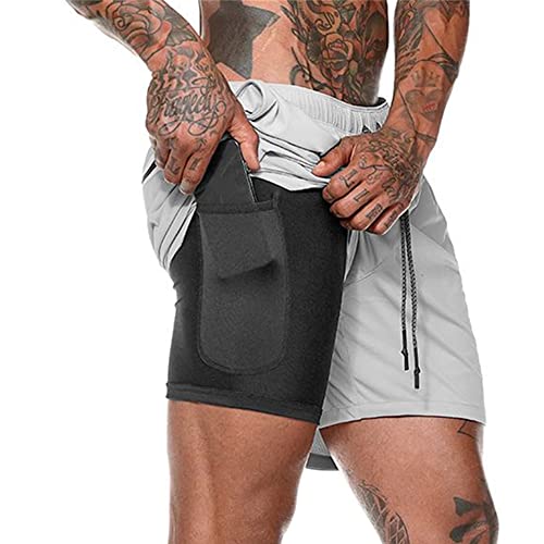 Surwin Herren Sport Shorts Kurze Sporthose, Laufshorts 2 in 1 Kurze Fitnesshose Jogginghose mit Tasche Männer Sommer Schnell Trocknend Fitness Laufshorts von Surwin