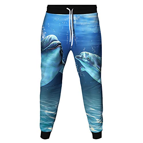 Surwin Jogginghose Herren 3D Ozean Welt, Jogging-Hosen-beiläufige Hose Lässige Sport Training Sweatpants Jogginghose Jungen Sporthose mit Kordelzug (Delfin,3XL) von Surwin