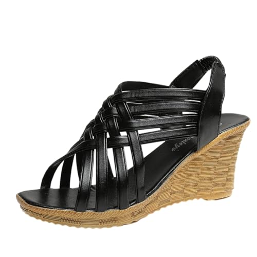 Surwin Keilsandalen Damen Sommer Absatz, Sandalen Keilabsatz Damen Sommer EU 35-41 Sandalen Offene Zehen Elegante Bequem Sandaletten Wedges mit Absatz 7cm Mode Sommerschuhe (Schwarz,36) von Surwin