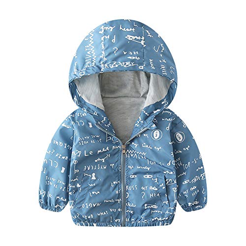 Surwin Kinder Jungen Mädchen Baby Windjacke mit Kapuze Niedlich Drucken Leichte Jacke Winddichte Kapuzenjacken Mantel mit Reißverschluss Frühling Sommer Herbst (Blau,90cm) von Surwin