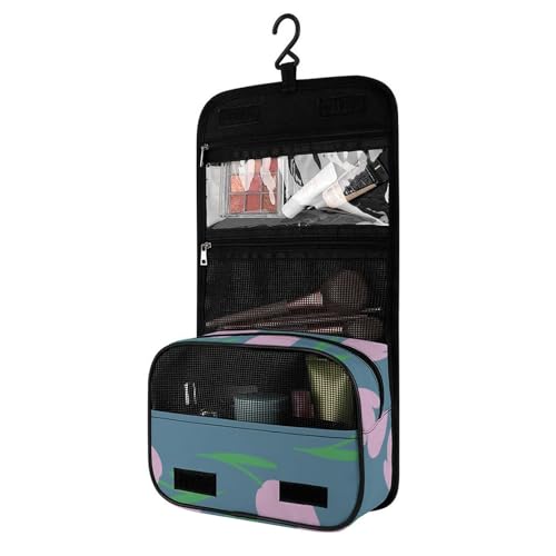 Surwin Kulturbeutel Herren Damen Zum Aufhängen Reise Hängender Blumen Kulturbeutel Kulturtasche Tragbare Groß Kosmetiktasche mit 4 Fächern Schminktasche für Urlaub Travel Ferien (Tulpenblüte) von Surwin