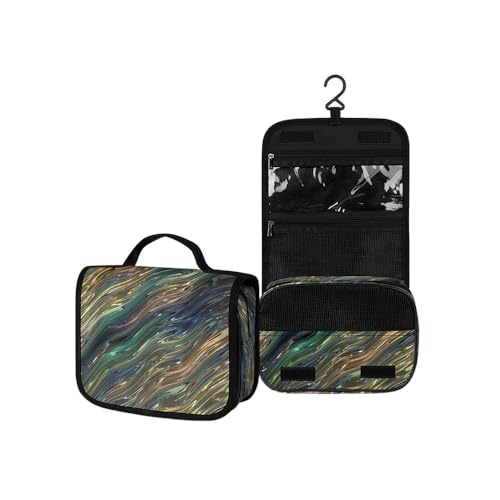 Surwin Kulturbeutel Herren Damen Zum Aufhängen Reise Hängender Kulturbeutel Kulturtasche Tragbare Abstrakter Druck Groß Kosmetiktasche mit 3 Fächern Schminktasche (Grün vergoldet,22.5x18.5x7cm) von Surwin