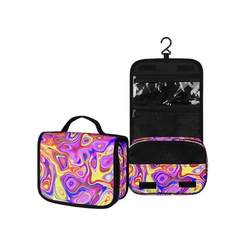 Surwin Kulturbeutel Herren Damen Zum Aufhängen Reise Hängender Kulturbeutel Kulturtasche Tragbare Abstrakter Druck Groß Kosmetiktasche mit 3 Fächern Schminktasche (rosarot gelb,22.5x18.5x7cm) von Surwin