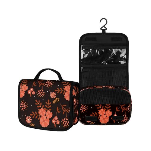 Surwin Kulturbeutel Herren Damen Zum Aufhängen Reise Hängender Kulturbeutel Kulturtasche Tragbare Botanischer Druck Groß Kosmetiktasche mit 3 Fächern Schminktasche (rote Blume,22.5x18.5x7cm) von Surwin