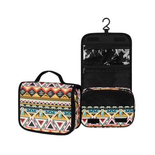 Surwin Kulturbeutel Herren Damen Zum Aufhängen Reise Hängender Kulturbeutel Kulturtasche Tragbare Exotisch Groß Kosmetiktasche mit 3 Fächern Schminktasche (Böhmischer Stil,22.5x18.5x7cm) von Surwin