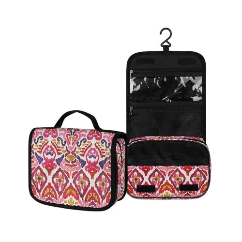 Surwin Kulturbeutel Herren Damen Zum Aufhängen Reise Hängender Kulturbeutel Kulturtasche Tragbare Exotisch Groß Kosmetiktasche mit 3 Fächern Schminktasche (roter Stil,22.5x18.5x7cm) von Surwin