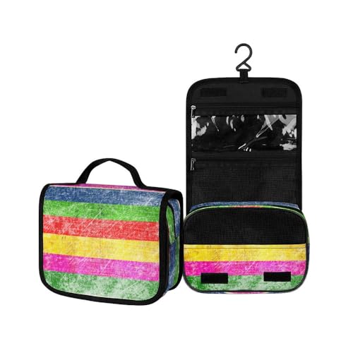 Surwin Kulturbeutel Herren Damen Zum Aufhängen Reise Hängender Kulturbeutel Kulturtasche Tragbare Groß Kosmetiktasche mit 3 Fächern Schminktasche (Farbstreifen,22.5x18.5x7cm) von Surwin