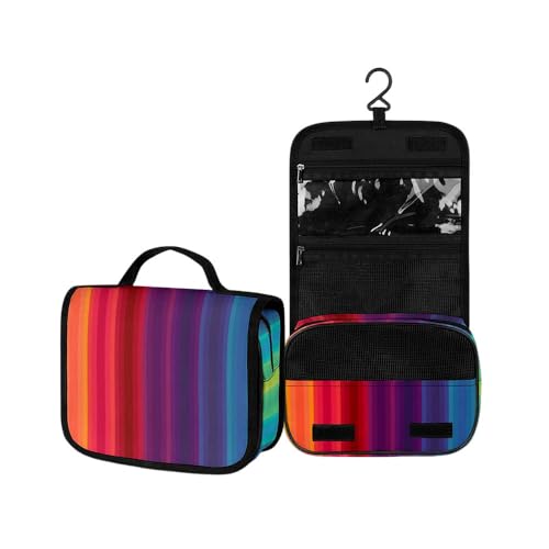 Surwin Kulturbeutel Herren Damen Zum Aufhängen Reise Hängender Kulturbeutel Kulturtasche Tragbare Groß Kosmetiktasche mit 3 Fächern Schminktasche (Regenbogen,22.5x18.5x7cm) von Surwin