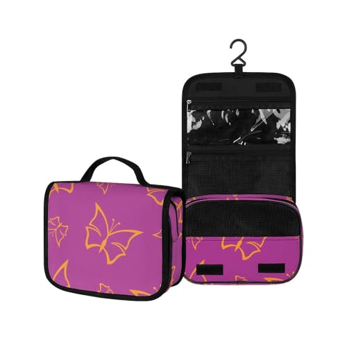 Surwin Kulturbeutel Herren Damen Zum Aufhängen Reise Hängender Kulturbeutel Kulturtasche Tragbare Groß Kosmetiktasche mit 3 Fächern Schminktasche (Rosenschmetterling,22.5x18.5x7cm) von Surwin