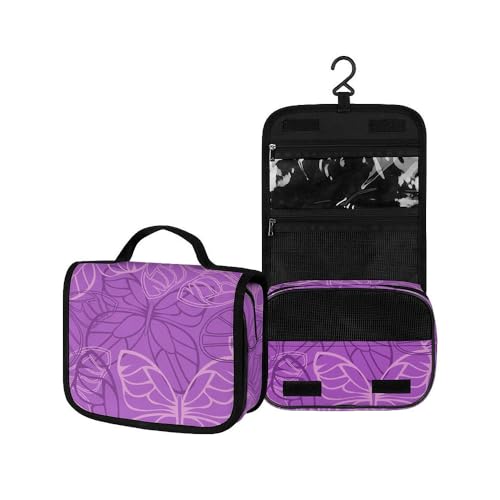 Surwin Kulturbeutel Herren Damen Zum Aufhängen Reise Hängender Kulturbeutel Kulturtasche Tragbare Groß Kosmetiktasche mit 3 Fächern Schminktasche (Schmetterlingsschatten,22.5x18.5x7cm) von Surwin