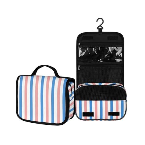 Surwin Kulturbeutel Herren Damen Zum Aufhängen Reise Hängender Kulturbeutel Kulturtasche Tragbare Groß Kosmetiktasche mit 3 Fächern Schminktasche (blau rosa,22.5x18.5x7cm) von Surwin