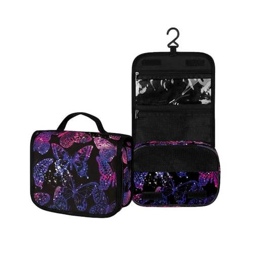 Surwin Kulturbeutel Herren Damen Zum Aufhängen Reise Hängender Kulturbeutel Kulturtasche Tragbare Groß Kosmetiktasche mit 3 Fächern Schminktasche (dunkelvioletter,22.5x18.5x7cm) von Surwin