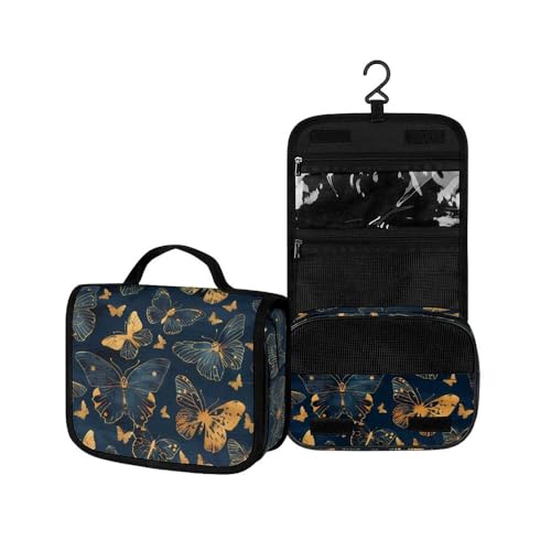 Surwin Kulturbeutel Herren Damen Zum Aufhängen Reise Hängender Kulturbeutel Kulturtasche Tragbare Groß Kosmetiktasche mit 3 Fächern Schminktasche (klassischer Schmetterling,22.5x18.5x7cm) von Surwin