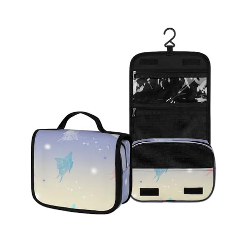 Surwin Kulturbeutel Herren Damen Zum Aufhängen Reise Hängender Kulturbeutel Kulturtasche Tragbare Groß Kosmetiktasche mit 3 Fächern Schminktasche (transparentes Blau,22.5x18.5x7cm) von Surwin