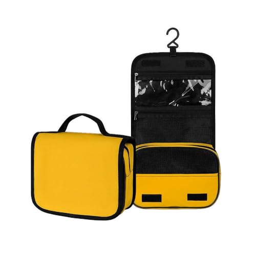 Surwin Kulturbeutel Herren Damen Zum Aufhängen Reise Hängender Kulturbeutel Kulturtasche Tragbare Groß Kosmetiktasche mit 3 Fächern Schminktasche für Urlaub Travel Ferien (Gelb,22.5x18.5x7cm) von Surwin