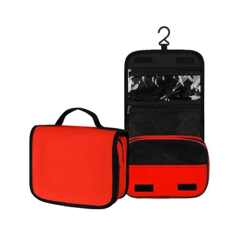 Surwin Kulturbeutel Herren Damen Zum Aufhängen Reise Hängender Kulturbeutel Kulturtasche Tragbare Groß Kosmetiktasche mit 3 Fächern Schminktasche für Urlaub Travel Ferien (Rot,22.5x18.5x7cm) von Surwin