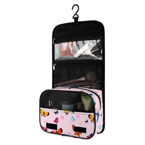 Surwin Kulturbeutel Herren Damen Zum Aufhängen Reise Hängender Kulturbeutel Kulturtasche Tragbare Groß Kosmetiktasche mit 4 Fächern Schminktasche für Travel Ferien -Schmetterling (Herz) von Surwin