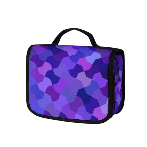 Surwin Kulturbeutel Herren Damen Zum Aufhängen Reise Hängender Kulturbeutel Kulturtasche Tragbare Groß Kosmetiktasche mit 4 Fächern Schminktasche für Urlaub Travel, Bunt Gitter (Abstrakt) von Surwin
