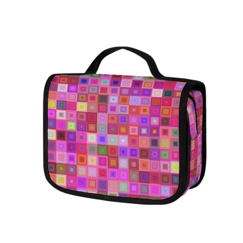 Surwin Kulturbeutel Herren Damen Zum Aufhängen Reise Hängender Kulturbeutel Kulturtasche Tragbare Groß Kosmetiktasche mit 4 Fächern Schminktasche für Urlaub Travel, Bunt Gitter (Verträumt) von Surwin