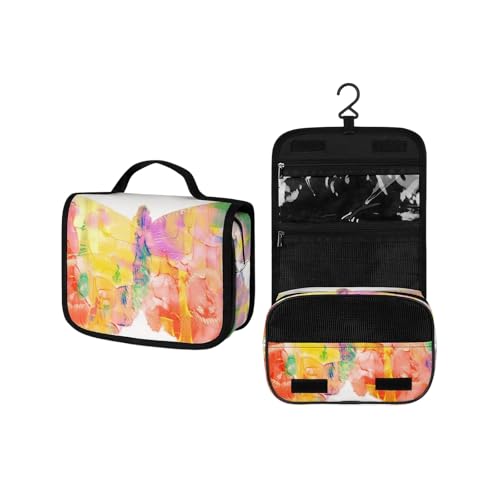 Surwin Kulturbeutel Herren Damen Zum Aufhängen Reise Hängender Kulturbeutel Kulturtasche Tragbare Groß Kosmetiktasche mit 4 Fächern Schminktasche für Urlaub Travel, Schmetterling (Graffiti) von Surwin