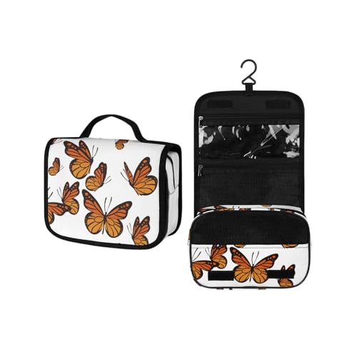 Surwin Kulturbeutel Herren Damen Zum Aufhängen Reise Hängender Kulturbeutel Kulturtasche Tragbare Groß Kosmetiktasche mit 4 Fächern Schminktasche für Urlaub Travel, Schmetterling (Klassiker) von Surwin