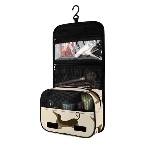 Surwin Kulturbeutel Herren Damen Zum Aufhängen Reise Hängender Kulturbeutel Kulturtasche Tragbare Groß Kosmetiktasche mit 4 Fächern Schminktasche für Urlaub Travel Ferien -3D Süß Tier (Beige Braun) von Surwin