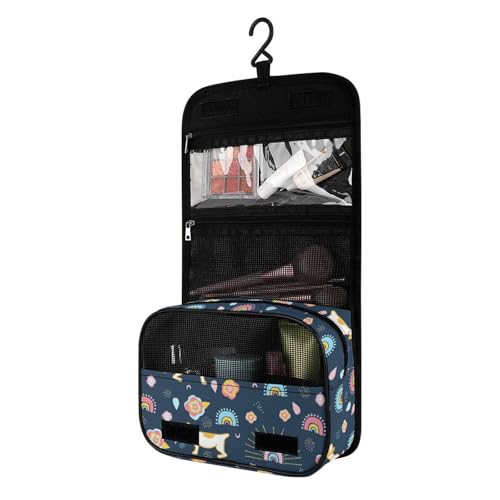 Surwin Kulturbeutel Herren Damen Zum Aufhängen Reise Hängender Kulturbeutel Kulturtasche Tragbare Groß Kosmetiktasche mit 4 Fächern Schminktasche für Urlaub Travel Ferien -3D Süß Tier (Blume) von Surwin