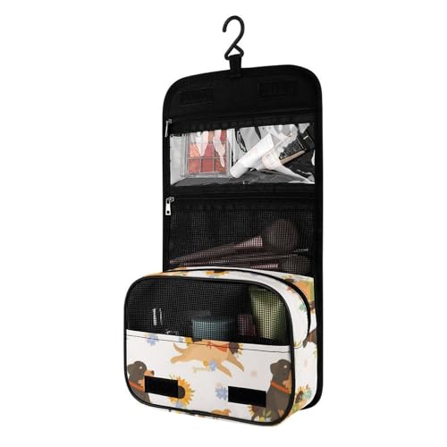 Surwin Kulturbeutel Herren Damen Zum Aufhängen Reise Hängender Kulturbeutel Kulturtasche Tragbare Groß Kosmetiktasche mit 4 Fächern Schminktasche für Urlaub Travel Ferien -3D Süß Tier (Sonnenblume) von Surwin