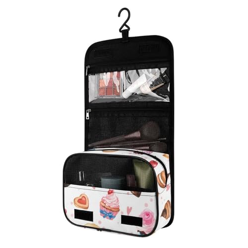 Surwin Kulturbeutel Herren Damen Zum Aufhängen Reise Hängender Kulturbeutel Kulturtasche Tragbare Groß Kosmetiktasche mit 4 Fächern Schminktasche für Urlaub Travel Ferien -Donuts (Kekse) von Surwin