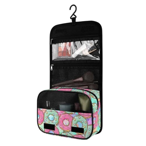 Surwin Kulturbeutel Herren Damen Zum Aufhängen Reise Hängender Kulturbeutel Kulturtasche Tragbare Groß Kosmetiktasche mit 4 Fächern Schminktasche für Urlaub Travel Ferien -Donuts (Stern) von Surwin