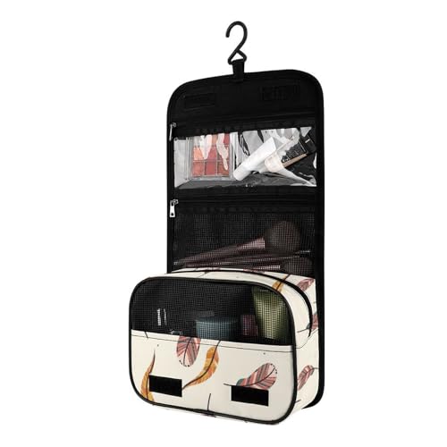 Surwin Kulturbeutel Herren Damen Zum Aufhängen Reise Hängender Kulturbeutel Kulturtasche Tragbare Groß Kosmetiktasche mit 4 Fächern Schminktasche für Urlaub Travel Ferien -Feder (Böhmisch) von Surwin