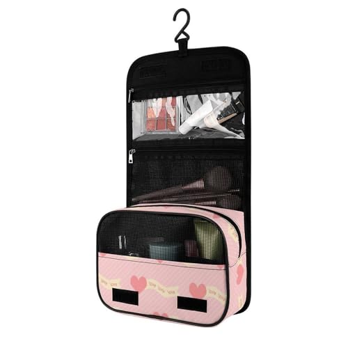 Surwin Kulturbeutel Herren Damen Zum Aufhängen Reise Hängender Kulturbeutel Kulturtasche Tragbare Groß Kosmetiktasche mit 4 Fächern Schminktasche für Urlaub Travel Ferien -Herz (Liebe) von Surwin