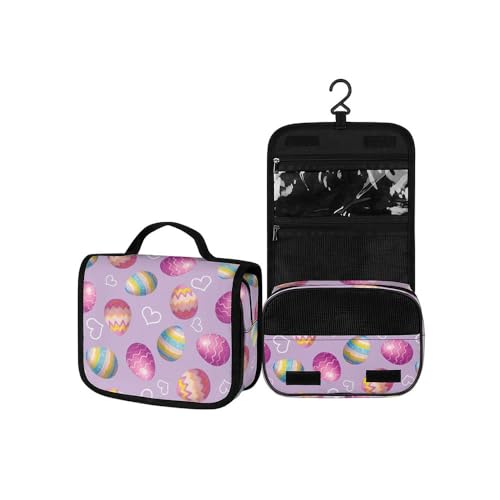 Surwin Kulturbeutel Herren Damen Zum Aufhängen Reise Hängender Kulturbeutel Kulturtasche Tragbare Osterdruck Groß Kosmetiktasche mit 3 Fächern Schminktasche (DIY-Eier,22.5x18.5x7cm) von Surwin