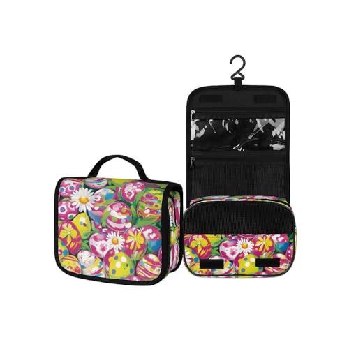 Surwin Kulturbeutel Herren Damen Zum Aufhängen Reise Hängender Kulturbeutel Kulturtasche Tragbare Osterdruck Groß Kosmetiktasche mit 3 Fächern Schminktasche (Gänseblümchen,22.5x18.5x7cm) von Surwin