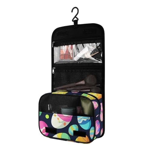 Surwin Kulturbeutel Herren Damen Zum Aufhängen Reise Hängender Kulturbeutel Kulturtasche Tragbare Ostern Groß Kosmetiktasche mit 4 Fächern Schminktasche für Urlaub Travel Ferien (Graffiti) von Surwin