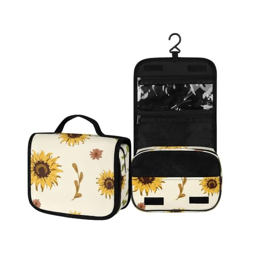 Surwin Kulturbeutel Herren Damen Zum Aufhängen Reise Hängender Kulturbeutel Kulturtasche Tragbare Sonnenblumendruck Groß Kosmetiktasche mit 3 Fächern Schminktasche (Literatur Kunst,22.5x18.5x7cm) von Surwin
