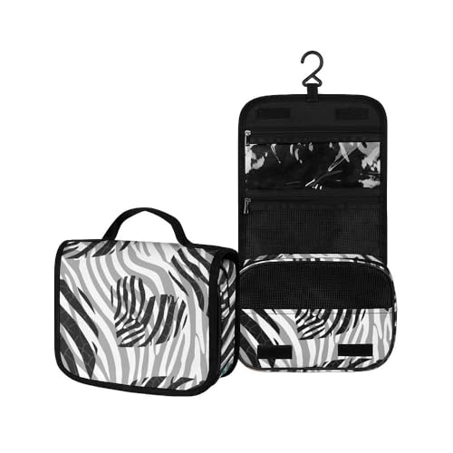 Surwin Kulturbeutel Herren Damen Zum Aufhängen Reise Hängender Kulturbeutel Kulturtasche Tragbare Tierische Textur Groß Kosmetiktasche mit 3 Fächern Schminktasche (Zebradruck,22.5x18.5x7cm) von Surwin