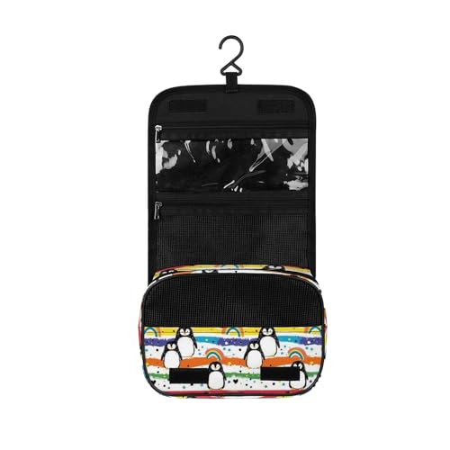 Surwin Pinguin Druck Kulturbeutel Herren Damen Zum Aufhängen Reise, Hängender Kulturbeutel Kulturtasche Tragbare Kosmetiktasche Schminktasche für Urlaub Travel Ferien (Regenbogen1,One Size) von Surwin