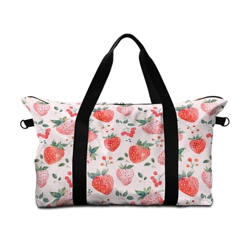 Surwin Reisetasche Handgepäck, 3D Erdbeere Muster Handgepäck Tasche für Flugzeug 25L Weekender Tasche Sporttasche mit Abnehmbar Schultergurt für Herren Damen (Rot Obst) von Surwin