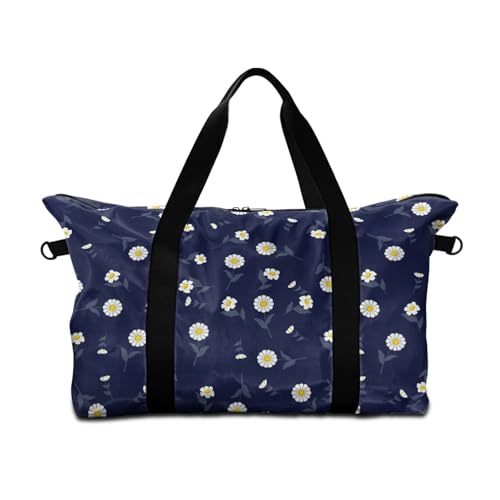Surwin Reisetasche Handgepäck, 3D Gänseblümchen Muster Handgepäck Tasche für Flugzeug 25L Weekender Tasche Sporttasche mit Abnehmbar Schultergurt für Herren Damen (Weiß Blume) von Surwin