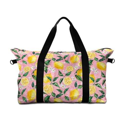 Surwin Reisetasche Handgepäck, 3D Zitrone Muster Handgepäck Tasche für Flugzeug 25L Weekender Tasche Sporttasche mit Abnehmbar Schultergurt für Herren Damen (Gelb Zitrone) von Surwin