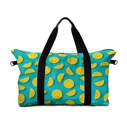 Surwin Reisetasche Handgepäck, 3D Zitrone Muster Handgepäck Tasche für Flugzeug 25L Weekender Tasche Sporttasche mit Abnehmbar Schultergurt für Herren Damen (Zitrone Scheiben) von Surwin
