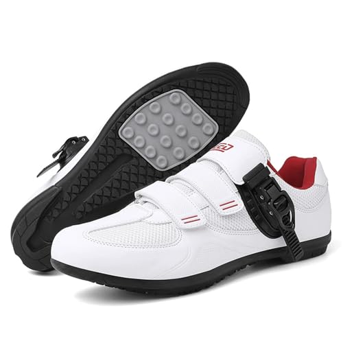 Surwin Rennradschuhe Herren Damen, Fahrradschuhe Herren mit Gummisohle, Atmungsaktive MTB Schuhe No-Lock rutschfest Fahrradschuhe, Tragbar Verschluss MTB Schuhe Sports & Outdoor Shoes (Weiß,45) von Surwin