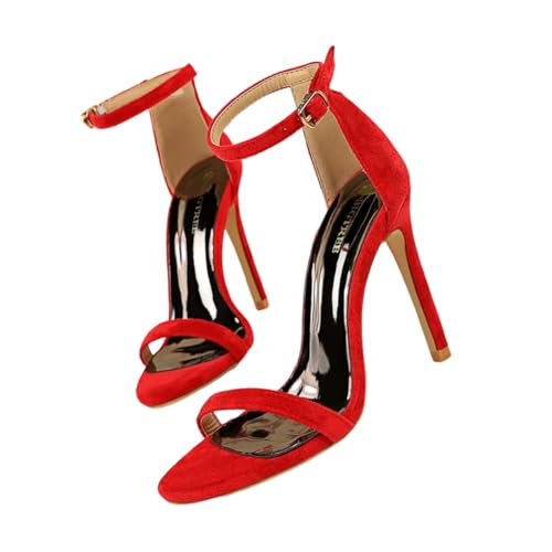 Surwin Sandalen Damen Sommer mit 10cm Absatz, Absatzschuhe Sandalen High Heels Sandaletten Bequeme Pumps Offen Frauen Absatzschuhe, für Partei Cocktail Hochzeit Datum 34-40EU (Rot,40) von Surwin