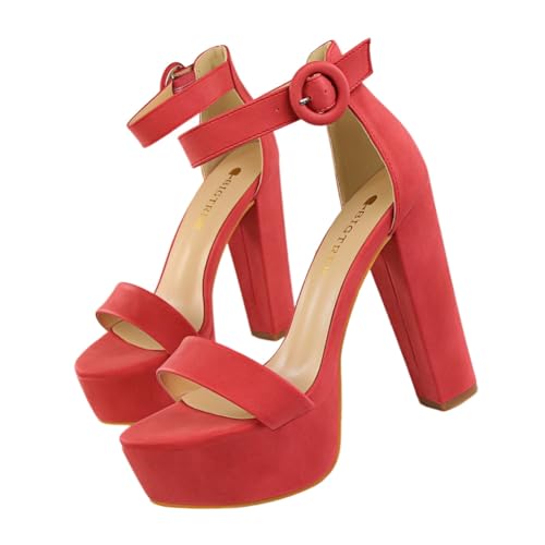 Surwin Sandalen Damen Sommer mit 13cm Absatz, Absatzschuhe Sandalen High Heels Sandaletten Bequeme Pumps Offen Frauen Absatzschuhe, für Partei Cocktail Hochzeit Datum 34-43EU (Rot,37) von Surwin