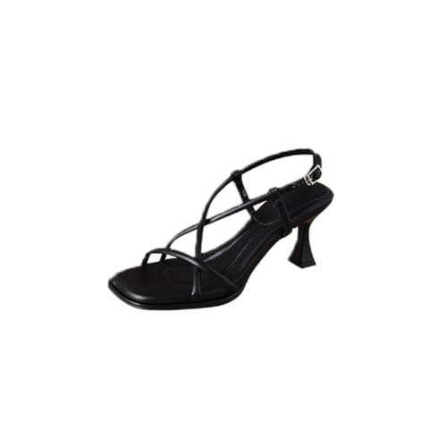 Surwin Sandalen Damen Sommer mit 7cm Absatz, Absatzschuhe Damen Sandalen High Heels Sandaletten Bequeme Pumps Offen Frauen Absatzschuhe, für Partei Cocktail Hochzeit Datum (Schwarz,34) von Surwin