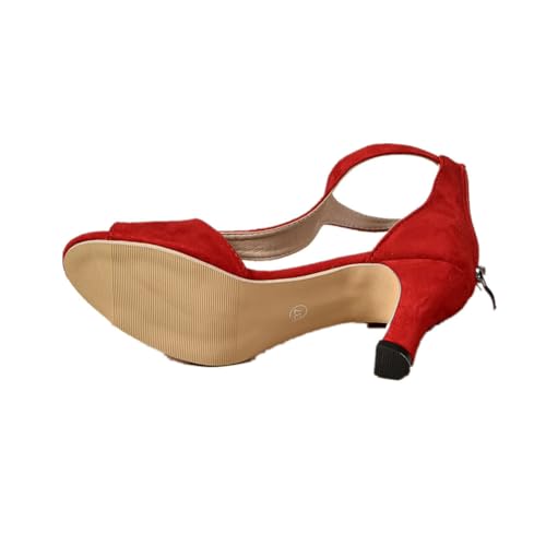 Surwin Sandalen Damen Sommer mit 7cm Absatz, Absatzschuhe Sandalen High Heels Sandaletten Bequeme Pumps Offen Frauen Absatzschuhe, für Partei Cocktail Hochzeit Datum 35-43EU (Rot,36) von Surwin