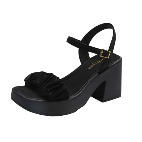 Surwin Sandalen Damen Sommer mit 9cm Absatz, Absatzschuhe Sandalen High Heels Sandaletten Bequeme Pumps Offen Frauen Absatzschuhe, für Partei Cocktail Hochzeit Datum 35-40EU (Schwarz,36) von Surwin
